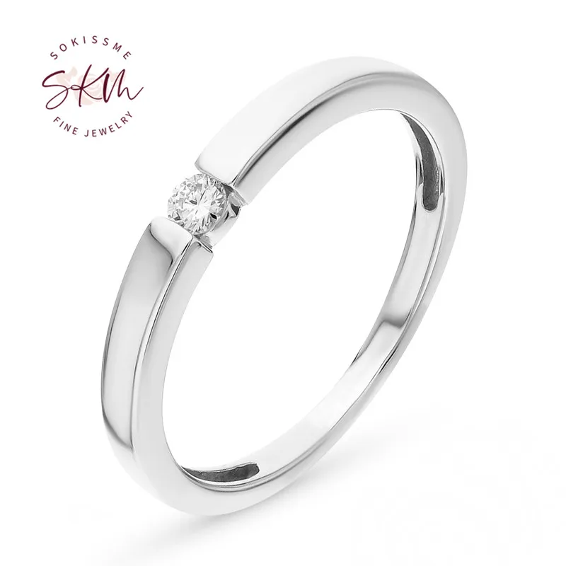 

Изящные кольца SKM для женщин, бриллиантовые кольца, 14 к белое золото, брендовые дизайнерские обручальные кольца, дизайнерские обещания, роск...