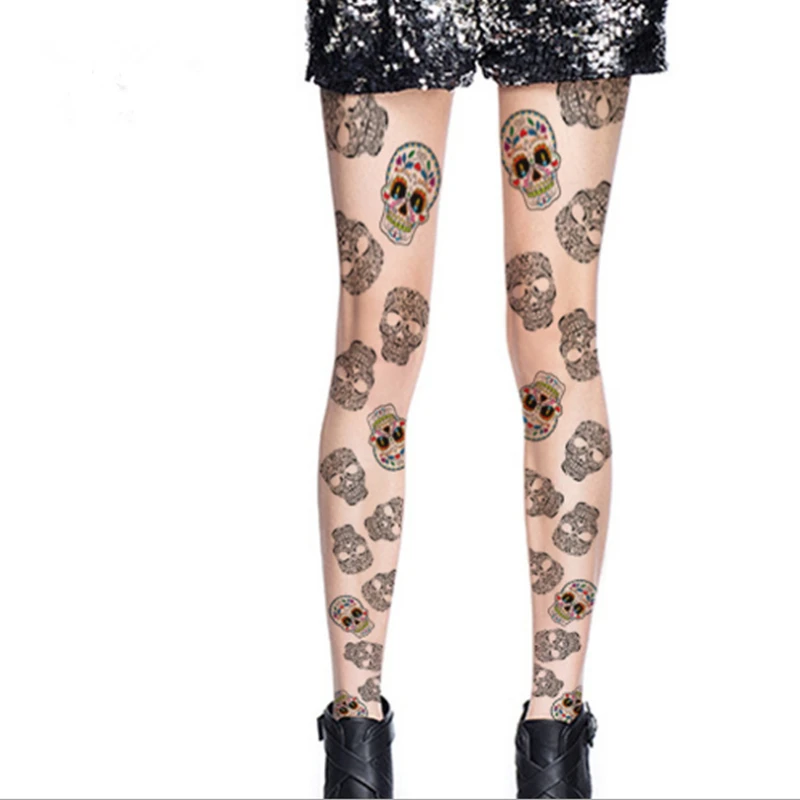 Для женщин Череп колготки чулки прозрачные рисунком женские с принтом Чулки