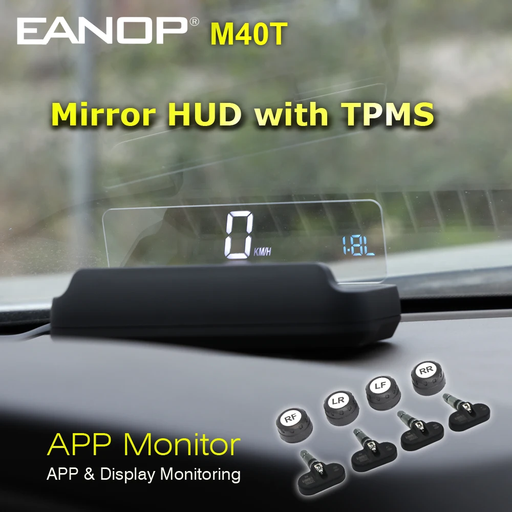 

EANOP M40T Mirror HUD Head up Display OBD2 проекционный Спидометр с системой контроля давления в шинах KMH