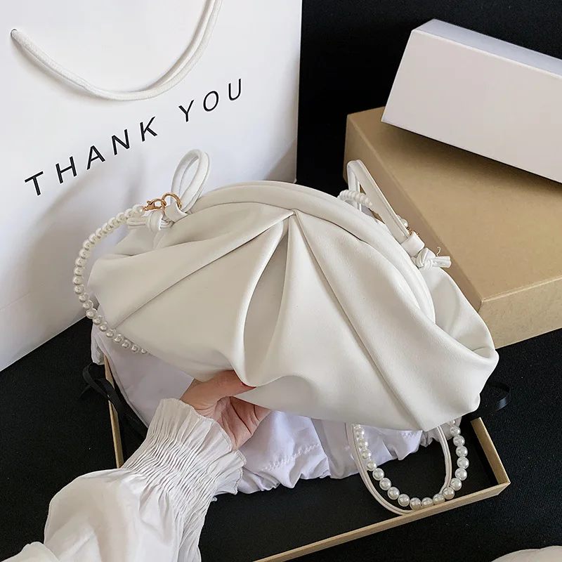

Women Handbag 2021 New Summer Famous Luxury Brand Fashion Beading Crossbody Messenger Bag Vintage Small Solid Cute Cloud Bags