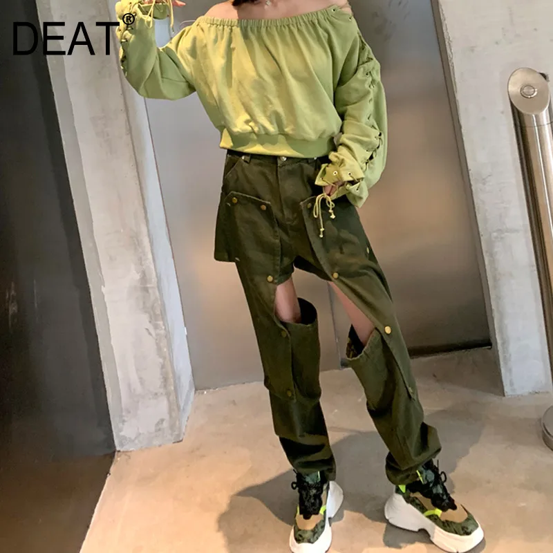 DEAT 2020 новые летние модные уличные женские брюки с высокой талией имитация двух