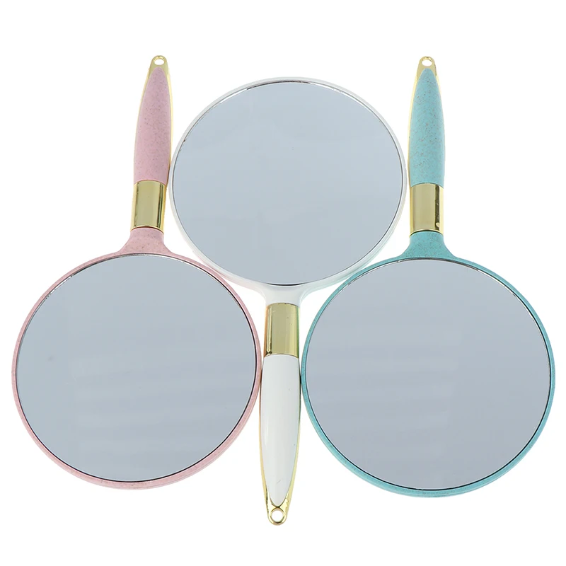 

1pc Cute Plastic Vintage Hand Mirrors Makeup Vanity Mirror Round Hand Hold Cosmetic Mirror With Handle For Gifts 4 Colors