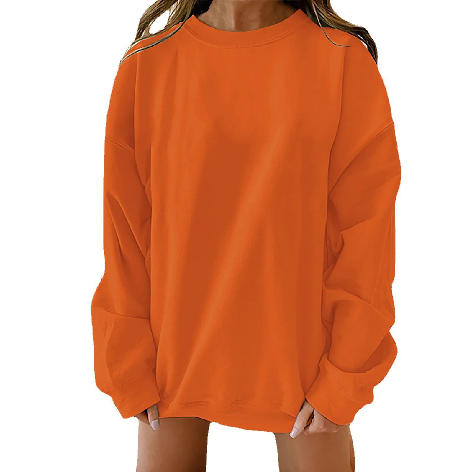 

Women Solid Long Sleeve Harajuku Sweatshirt Casual Loose Blouse Autumn Warm Sport Tee Top Round Neck Pullover Fashion Clothes