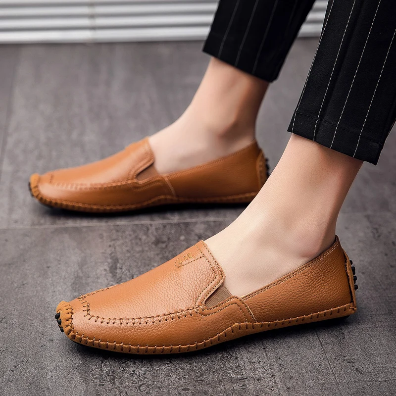 

Whoholl Leather Men's Casual Shoes Luxury Brand Mens Loafers Flats Breathable Slip On Black Driving Shoes Plus Size 38-47