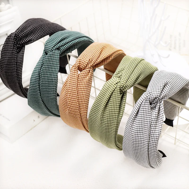2020 корейский клетчатый узор аксессуары для волос женщин Модный макияж повязка