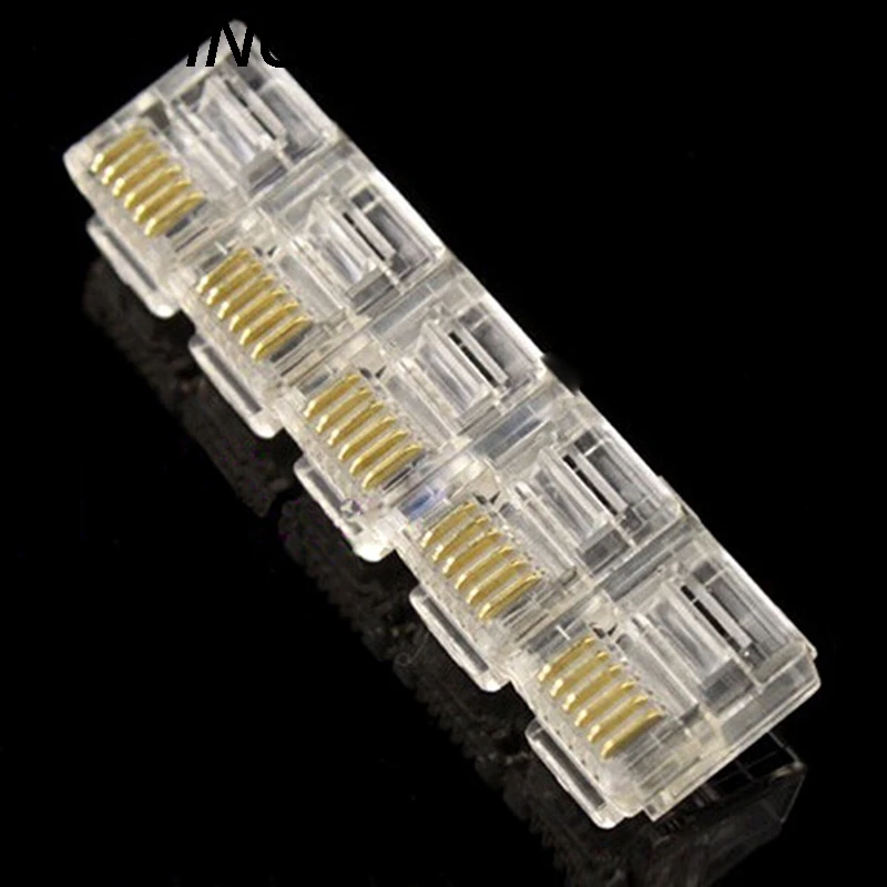 

6P6C горячая Распродажа RJ12 прозрачная головка модульный разъем позолоченный сетевой разъем для твердых телефонных кабелей разъемы 100 шт.