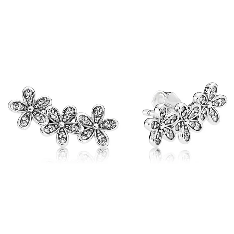 

925 Sterling Silver Pan Earring Dazzling Daisy Clusters With Crystal Studs Earring For Women Wedding Gift Fashion Jewelry