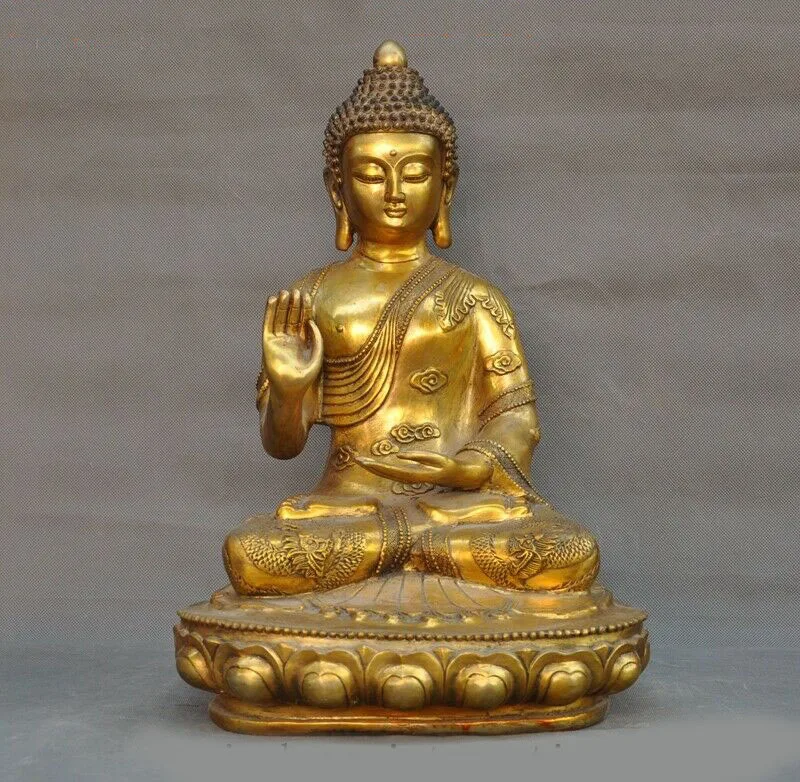 

wedding decoration Chinese Buddhism Bronze Gilt Dragon Sakyamuni Shakyamuni Tathagata Buddha statue