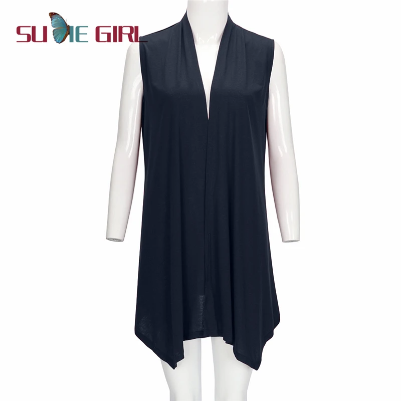

SUDIE Girl Pure color simple casual temperament summer women's pleated asymmetrical hem cardigan vest