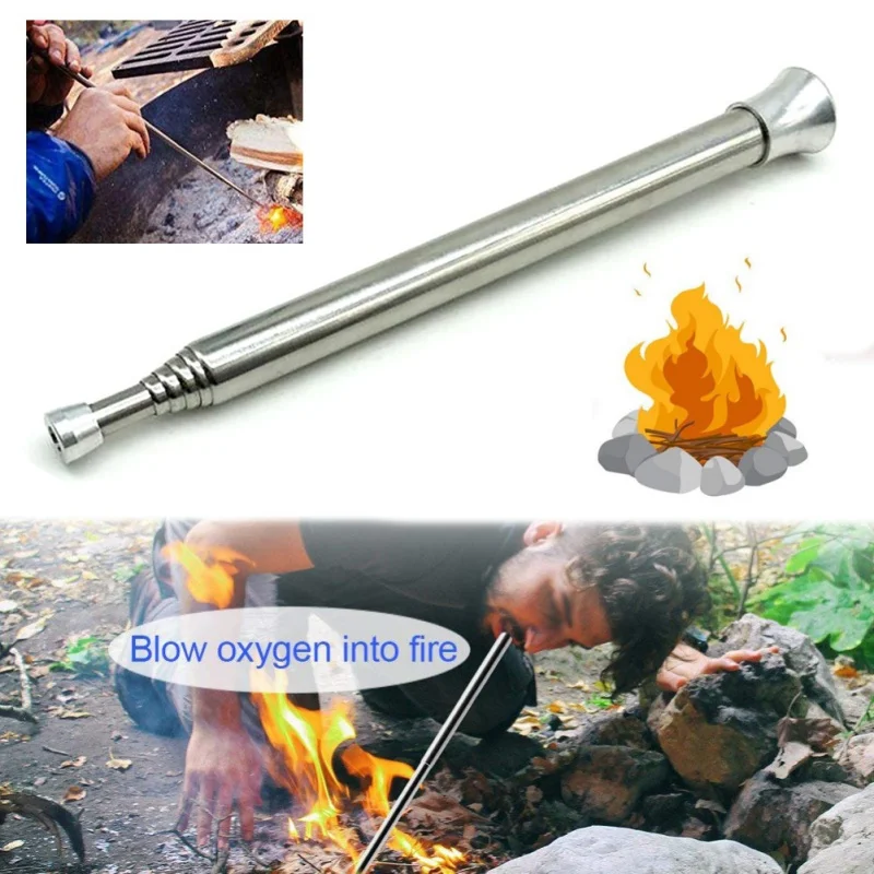 

Outdoor Cooking Survival Blow Fire Tubes Fire Starter Tube Retractable Stainless Steel Camping Blow Fire Tube Tools