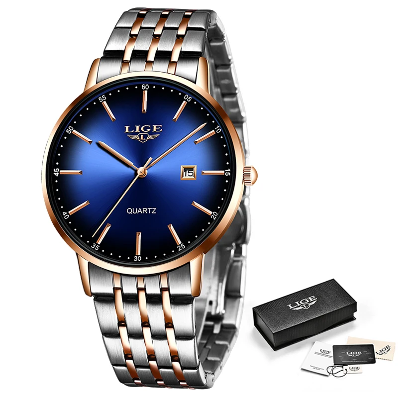 

LIGE New Mens Watches Top Brand Luxury Fashion Mesh Belt Watch Men Waterproof Wrist Watch Analog Quartz Clock erkek kol saati