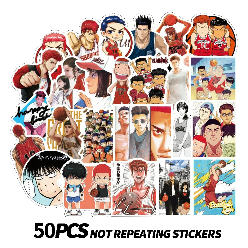 

50pcs Cool Anime Cartoon Slamdunk Stickers for Laptop Decals Fridge Car Skateboard Graffiti Waterproof DIY Toy Sticker for Kids