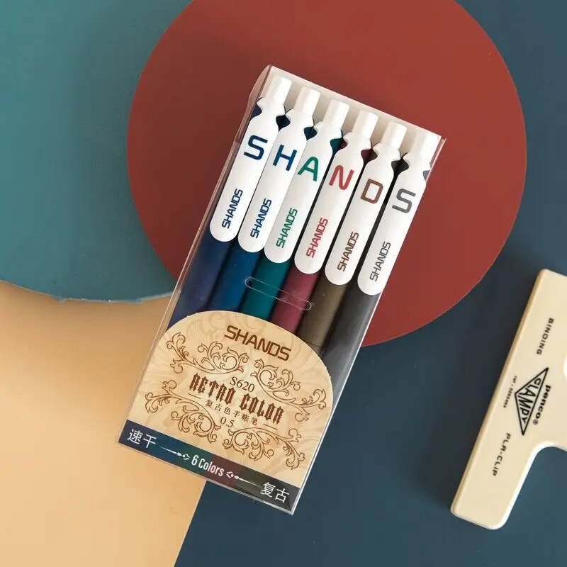 

Sharkbang 6 шт./лот винтажная серия 6 цветов быстросохнущая гелевая ручка тип пресса ручка для письма скетч кавайная школьная Канцелярия