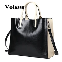 volasss large capacity oil wax cowhide women tote bags new fashion lady genuine handbags shoulder bag for woman commuter handbag