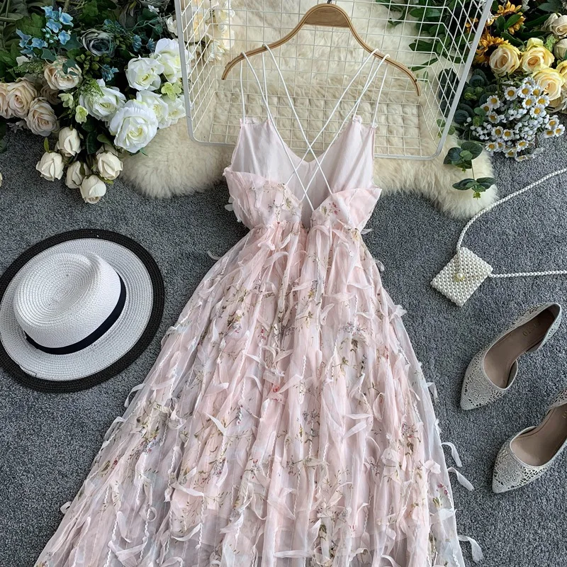 

2020 Women's Summer Chiffon Floral-Print Backless Strapped Dresses Elegant Sexy Night Club Party Dress Mujer Vestido