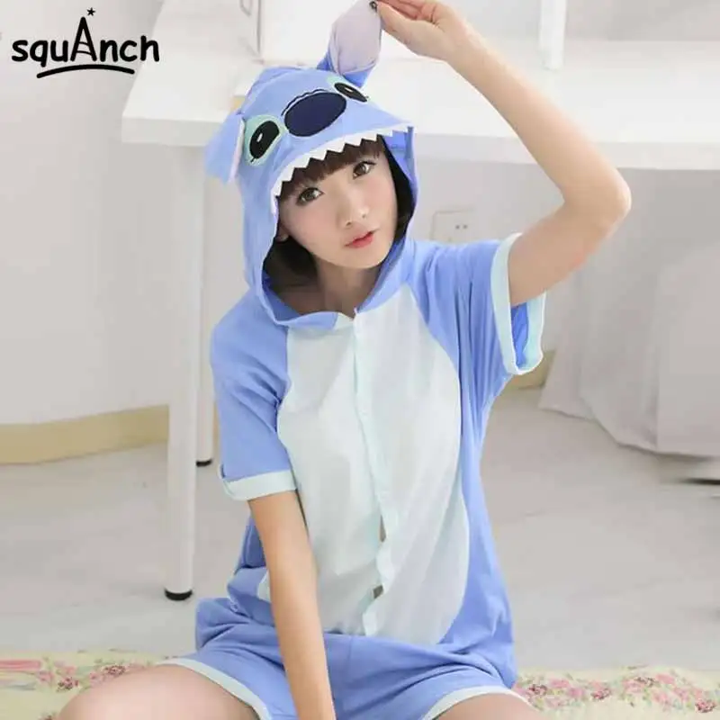 Летний комбинезон для сна Хлопковая пижама с коротким рукавом взрослых и женщин