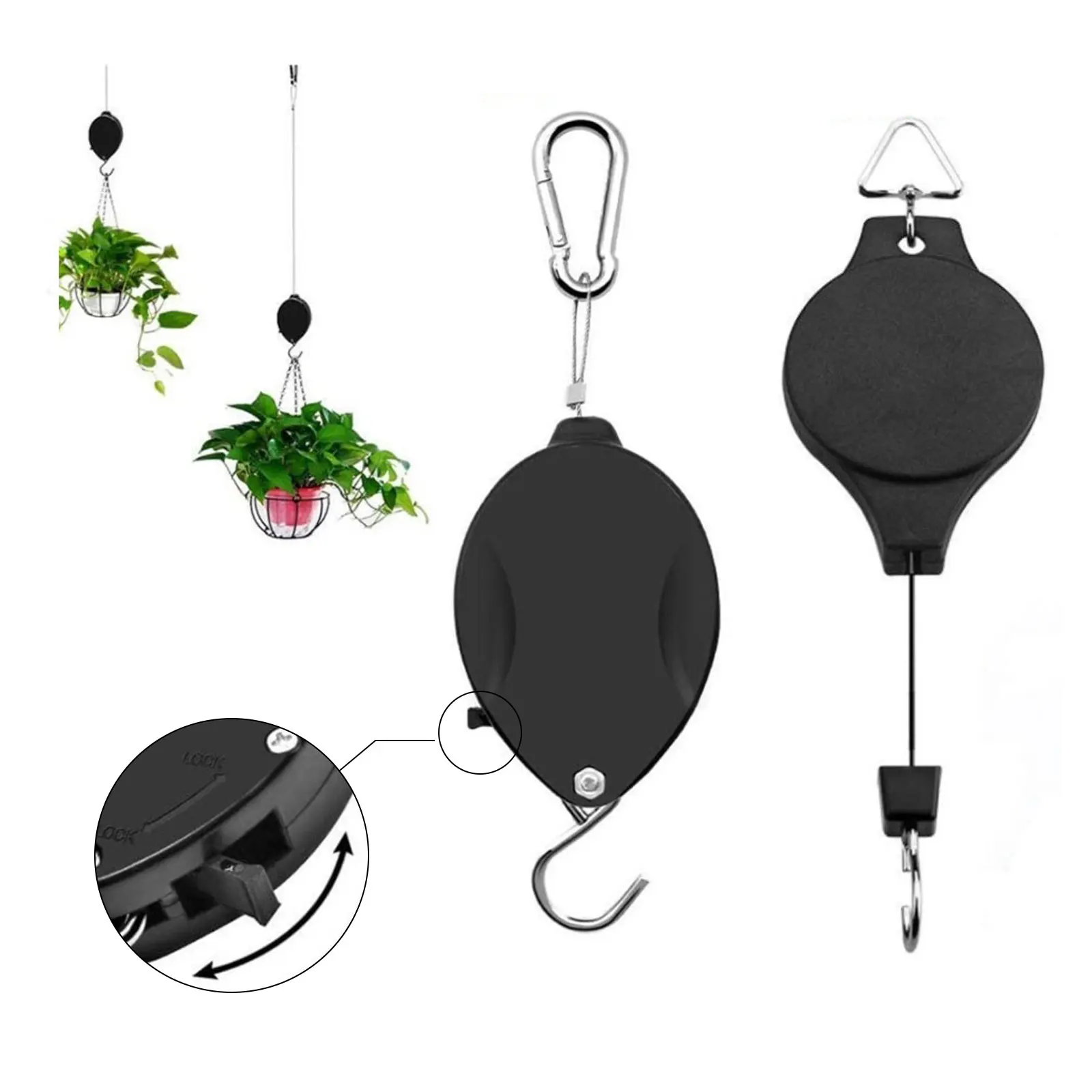 

1 Piece Retractable Hanging Basket Pull Down Hanger Pulley Garden Baskets Plant Pots Hanging Basin Retractable Hook Greenhouse