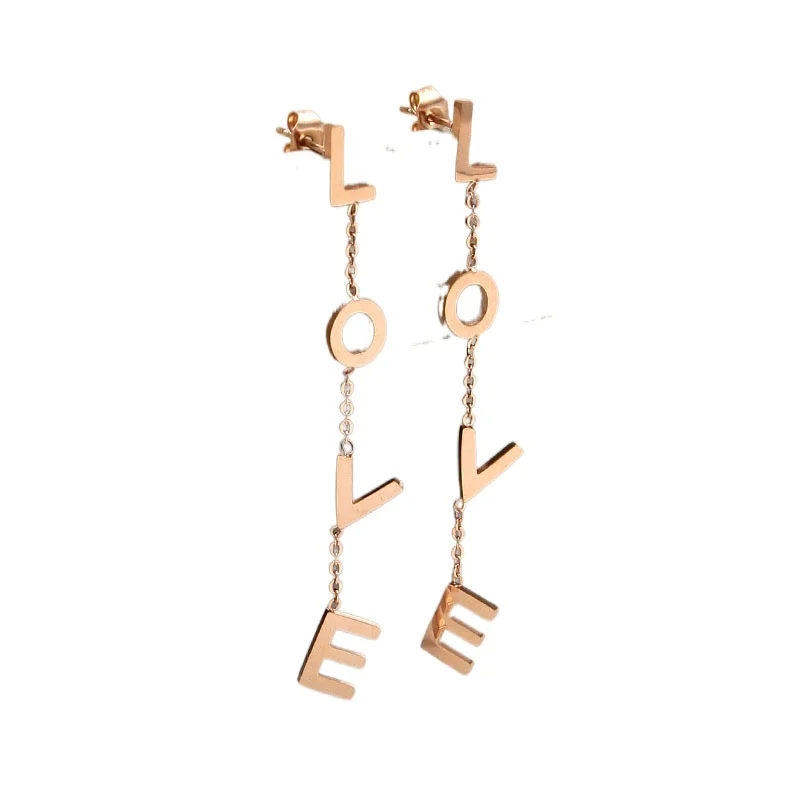 

Hot Sale Romantic Tassel Rose Gold Color Stainless Steel Drop Earrings