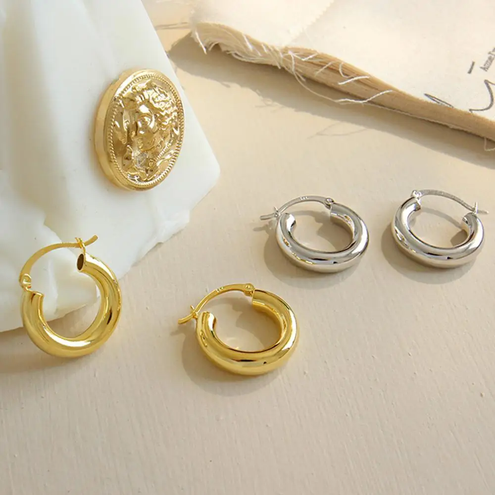 E Аутентичные серьги - кольца из стерлингового серебра 925 пробы минималистичные