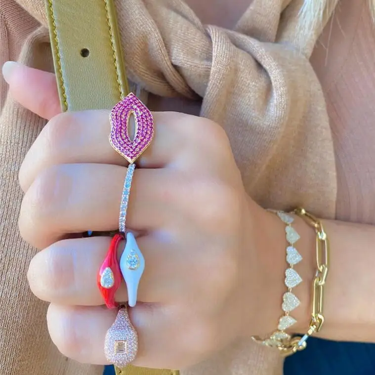 Красный черный белый эмаль овальная форма кубический цирконий милое счастливое