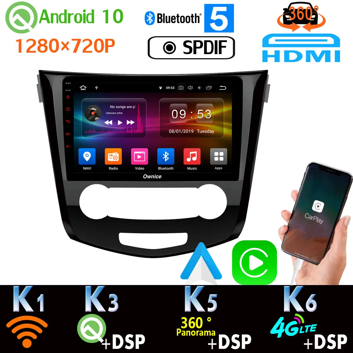 1280*720P Android 10 0 PX6 4 + 64G автомобильный проигрыватель с радио и GPS для Nissan Qashqai 2016 2019 360