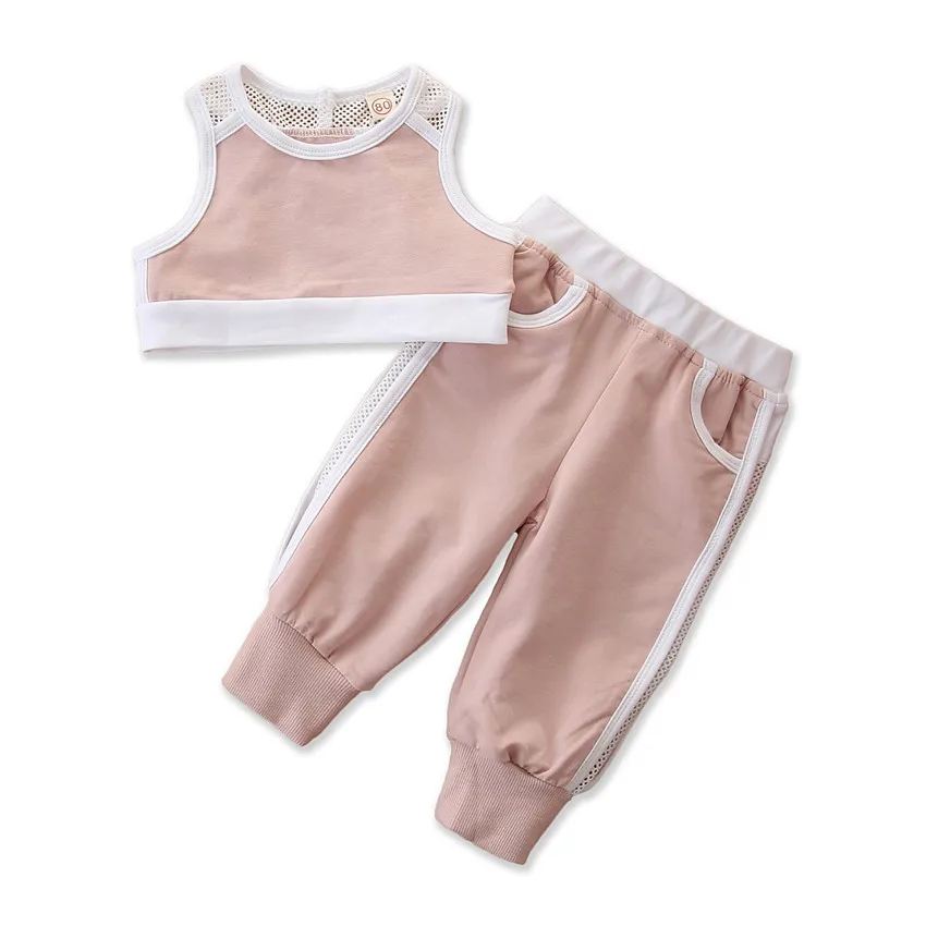 

Детская одежда 2021 Новинка Детский однотонный сетчатый спортивный костюм майка и брюки в европейском и американском стиле комплект из 2 пред...