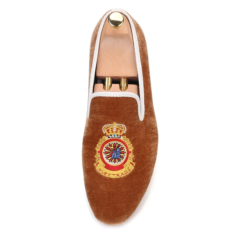 Мужские вельветовые туфли Piergitar коричневые Лоферы ручной работы с вышивкой