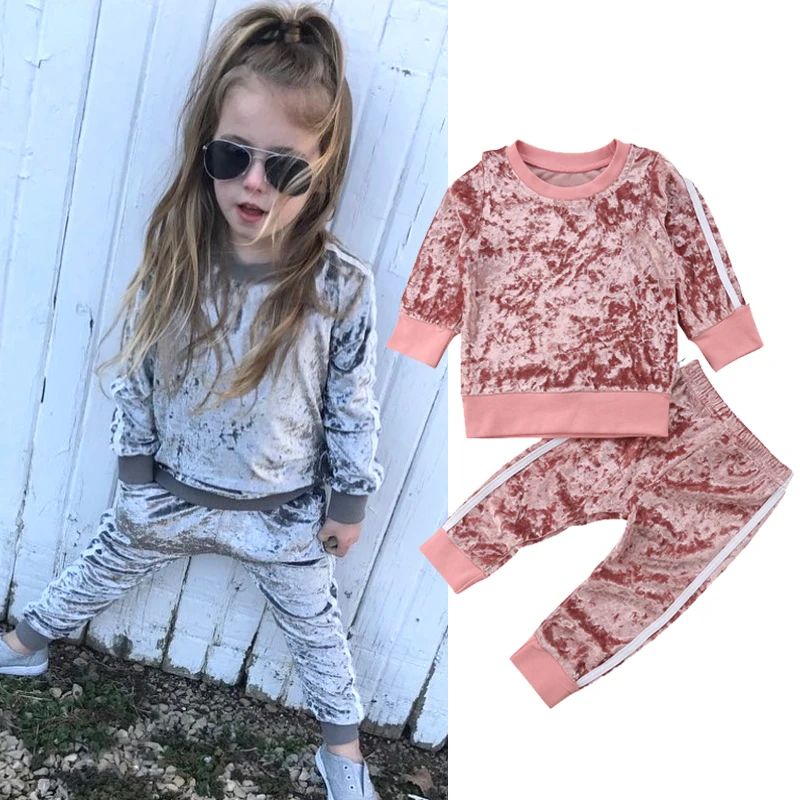 Детский Бархатный спортивный костюм для девочек комплект одежды из 2 предметов