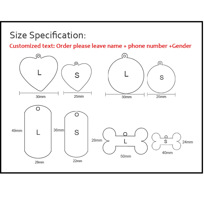 

YVYOO Stainless steel Pet dog collar accessories customized dog cat ID tag name telephone Free engraving Multiple languages AA12