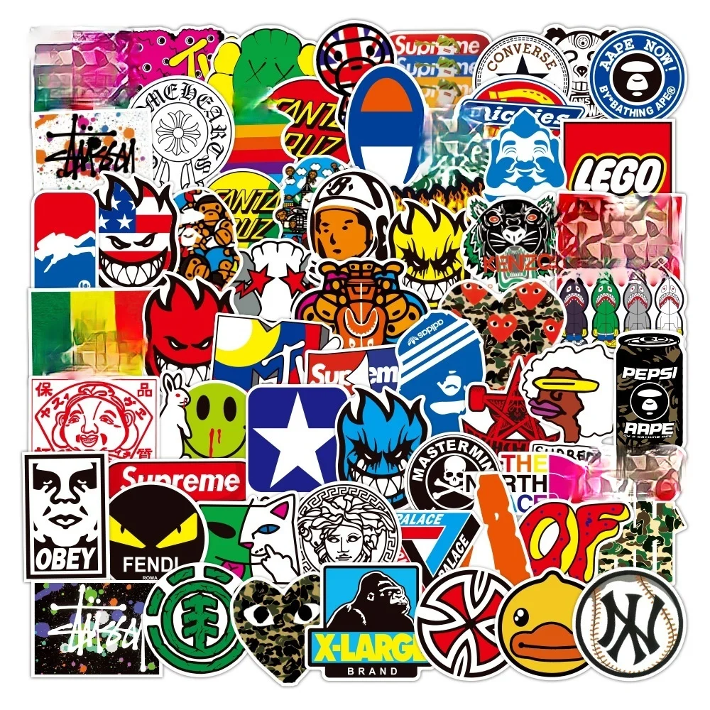 

100pcs New Fashion Brand Logo Graffiti Stickers DIY Luggage Laptop Mobile Phone Guitar Personality Creative Waterproof Stickers