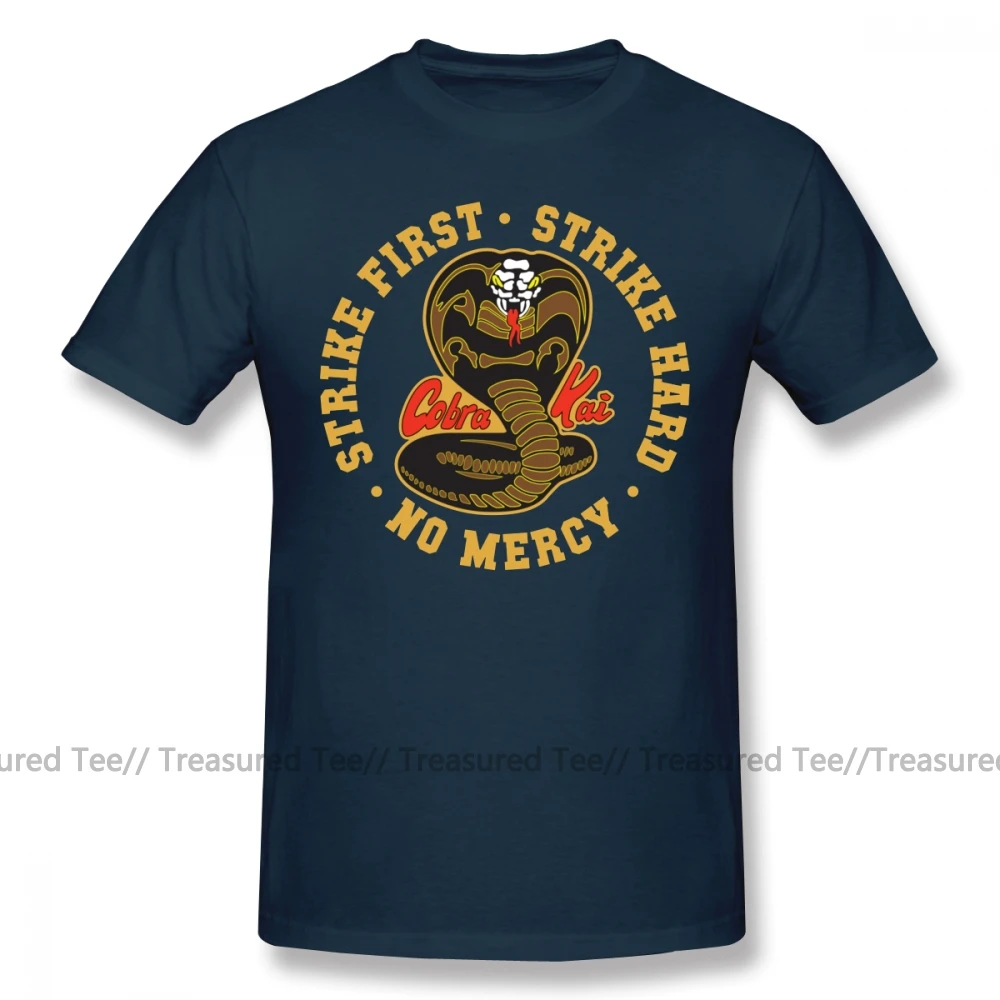 Navy Blue Детская футболка для каратэ футболка с логотипом Cobra Kai Strike First Strike Hard No Mercy HD Базовая футболка с короткими рукавами 4xl Мужская футболка - Цвет: Navy Blue
