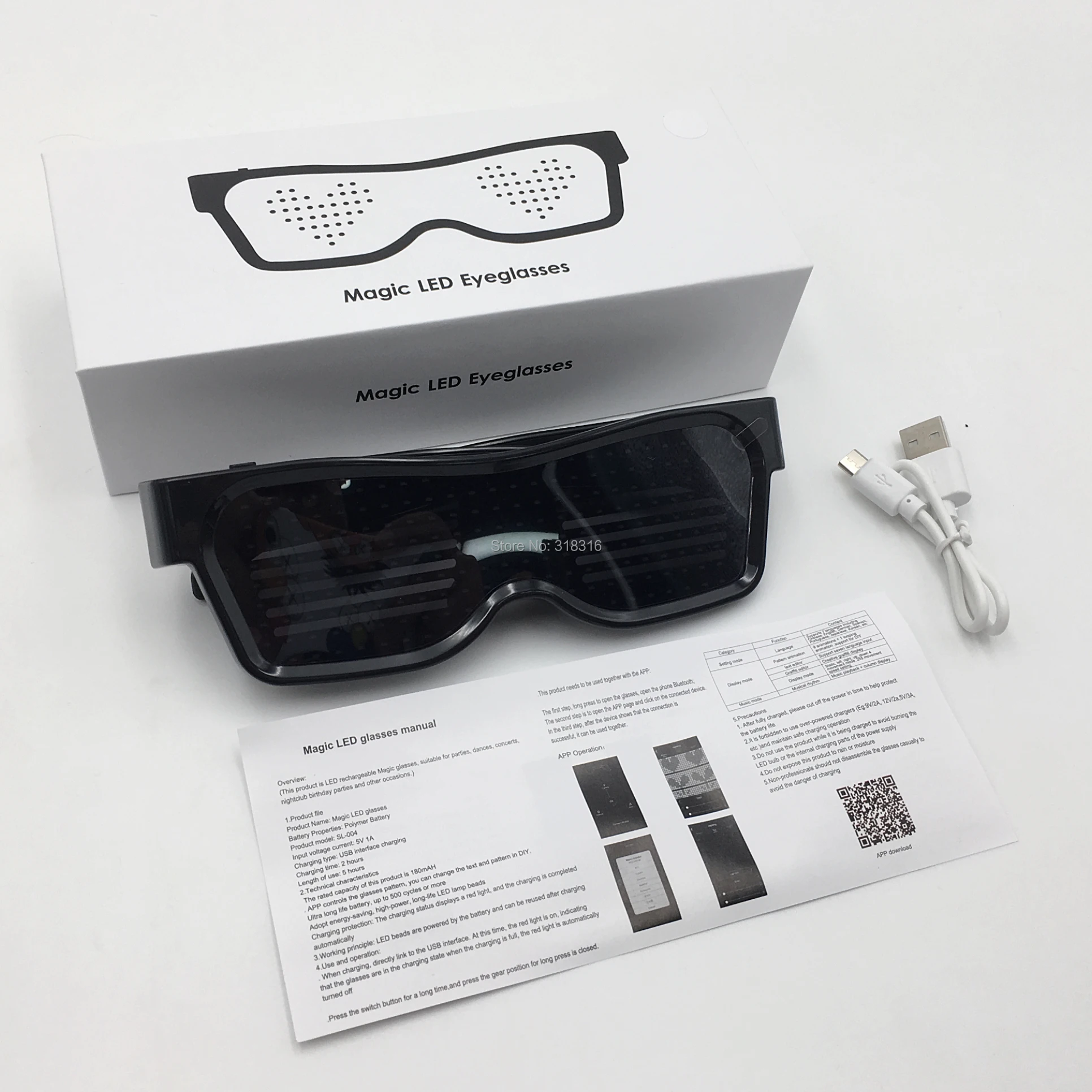 APP Dynamic LED Glowing Glasses Party Favor USB Rechargeable Light Up Eyeglasses with Flashing Neon Luminous | Дом и сад