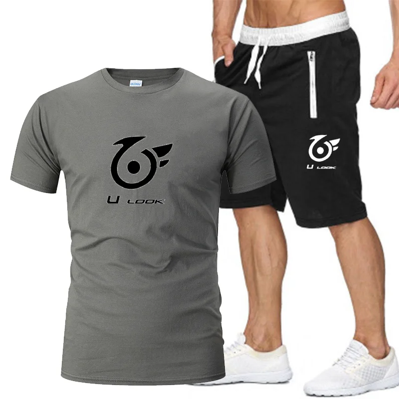 

Summer men's short-sleeved casual and comfortable O-type sportswear brand running fitness suit new T-shirt + jogging pants