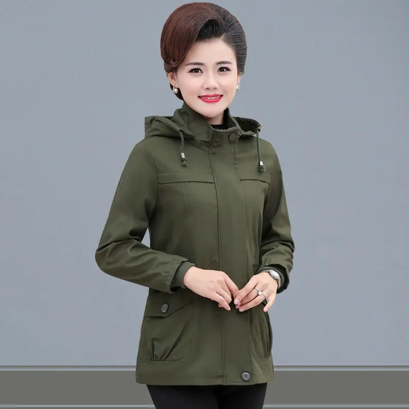 

Women Spring Autumn Parkas Jackets Mid-length Middle-aged Female Plus Size XL~5XL Pure Color Cotton Zipper Casual Outwear Top