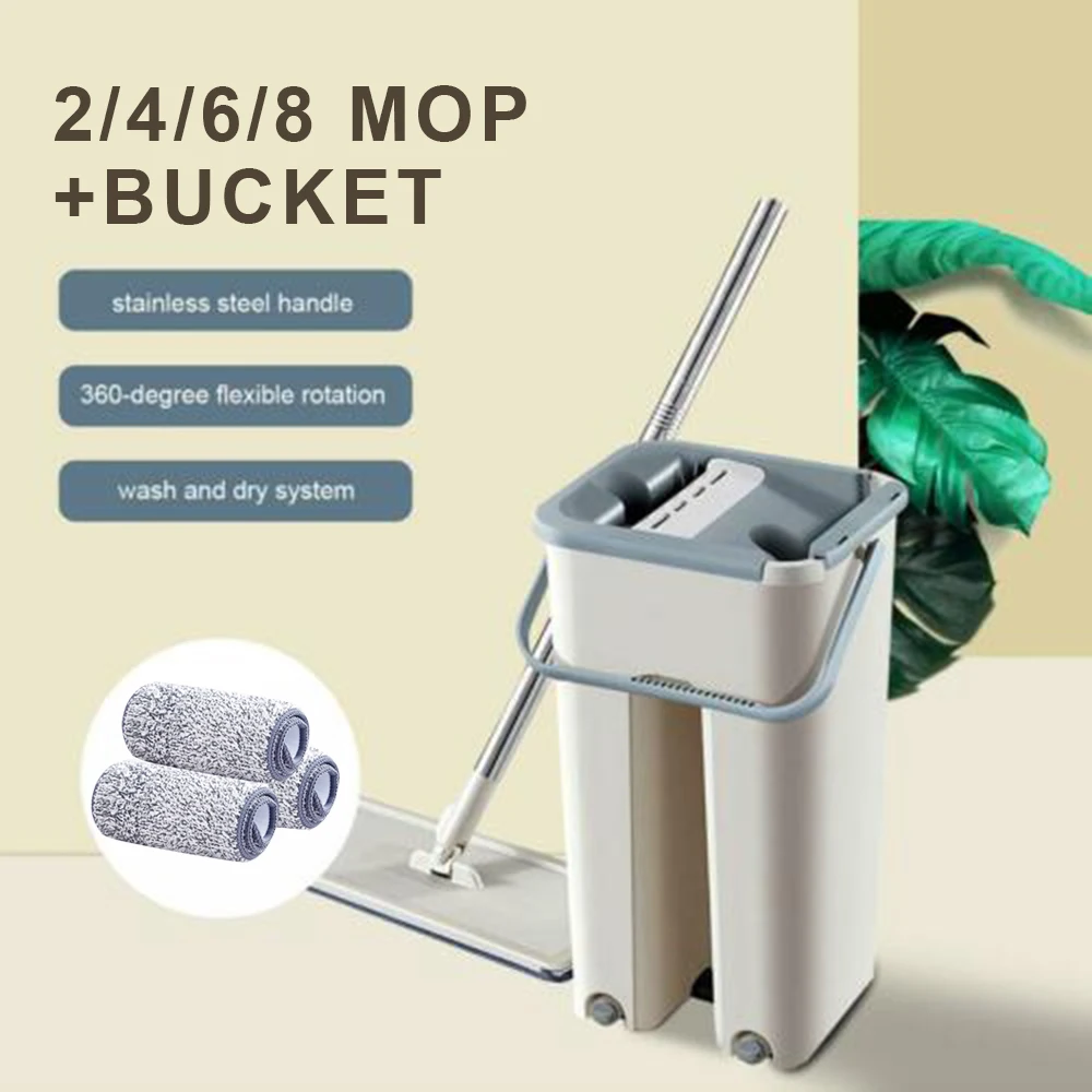 Плоская швабра и ведро ручной отжимания микрофибра для очистки пола швабры набор