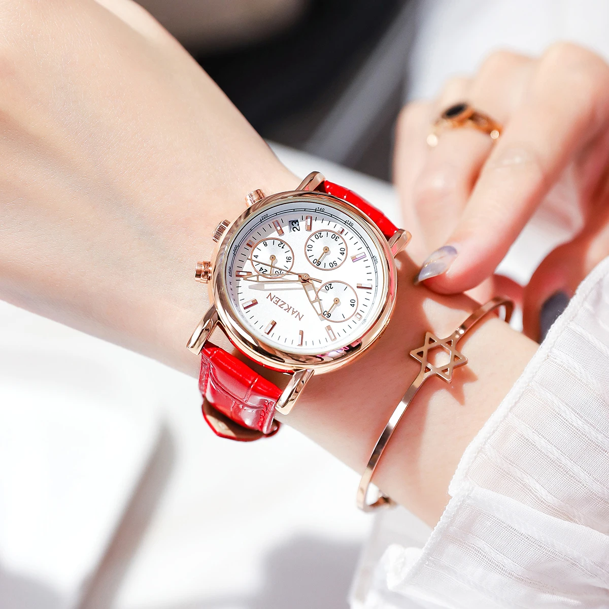 NAKZEN Women Watches Fashion Casual Top Luxury Brand Leather Quartz Watch Ladies Chronograph Clock Gift Relogio Feminino enlarge