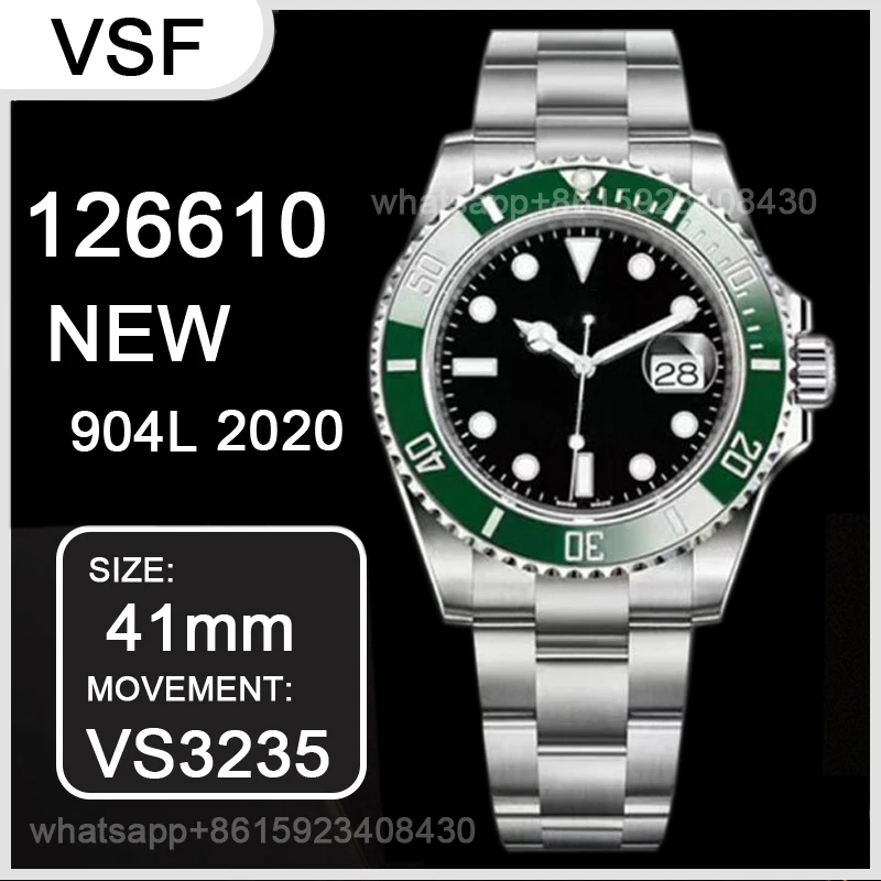 

Men's Mechanical Luxury Watch 126610 41MM Submariner 2020 New Model Kermit 904L Steel VSF 1: 1 Best Edition VS3235 AAA Watch Men