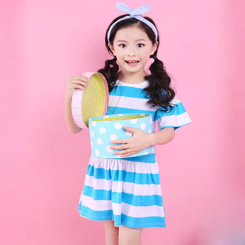 Одежда для девочек платье из хлопка модное Повседневное принцессы в полоску