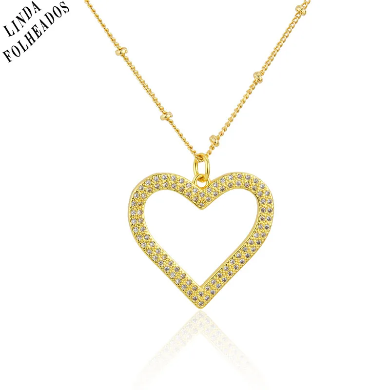 

New Arrived Hollow Sweet Love Heart Necklace Gold-plated Copper Pendant Inlaid With Colored Zircon Jewelry Gift