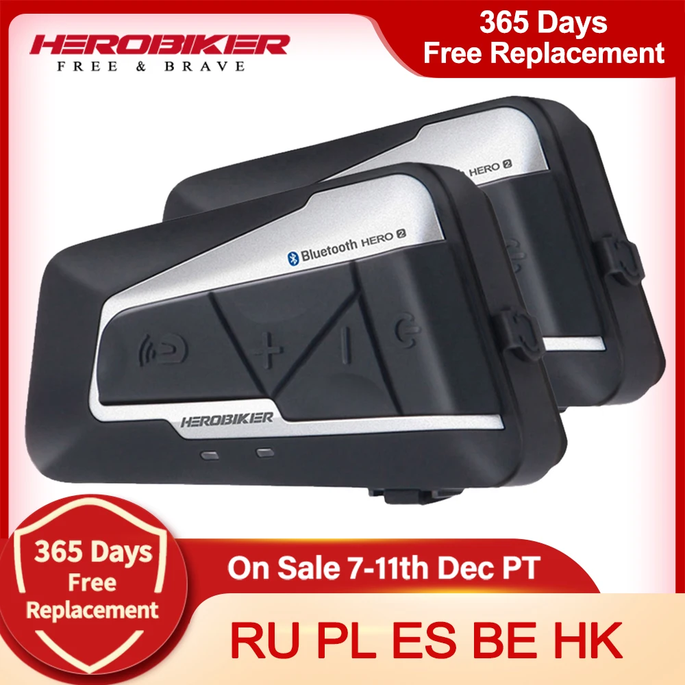 HEROBIKER водонепроницаемый домофон для мотоциклетного шлема 2 комплекта Bluetooth 1200 м