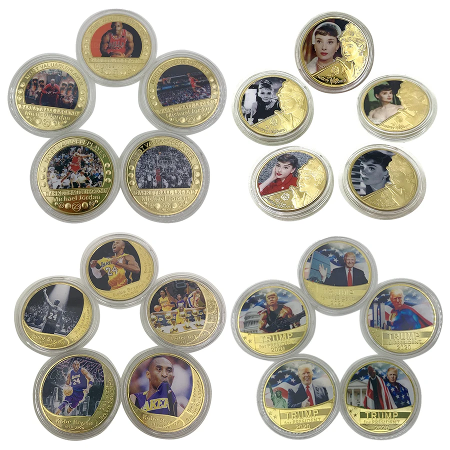 

Celebrity Gold Commemorative Coin Super star Kobe/Jordan/Bruce Lee/Biden/Hepburn/Monroe souvenir famous person Collectible Gift