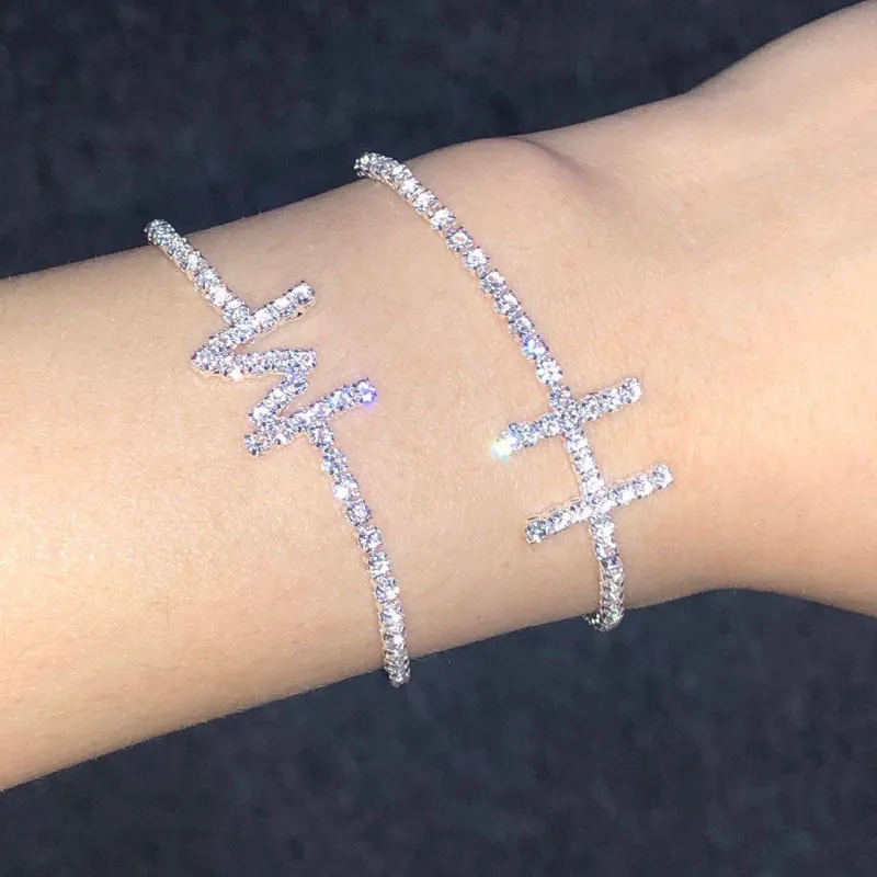 Cubic Zirconia Initial Letter Bracelets Iced Out Chain Bracelet A D E F G H I J K L M N O P Q R S T U V W X Y Z Crystal Jewelry | Украшения