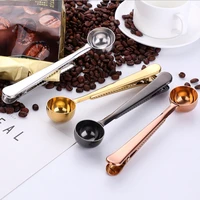 coffee spoon clip 304 stainless steel two in one golden food bag sealed clip coffee bean roasting spoon milk powder clip