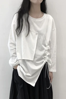 

New Dark Series Clothing Undershirt Woman 2020 Autumn and Winter Black Long-sleeved T-shirt with Short Shirt Woman Dress