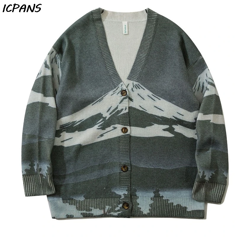 

Snow Mountain Knitted Jumper Sweaters Male Cardigan Streetwear Hip Hop Harajuku Knitwear Tops Knit Outwear Coat Jackets