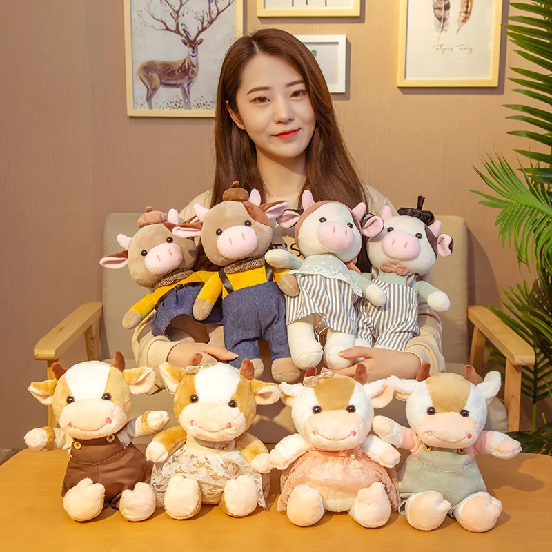Kawaii Cattle Cow Stuffed Animals Soft Plush Toy PP Cartoon Toys Pets Big for Kids Cushions Bedroom Home Decor | Игрушки и хобби
