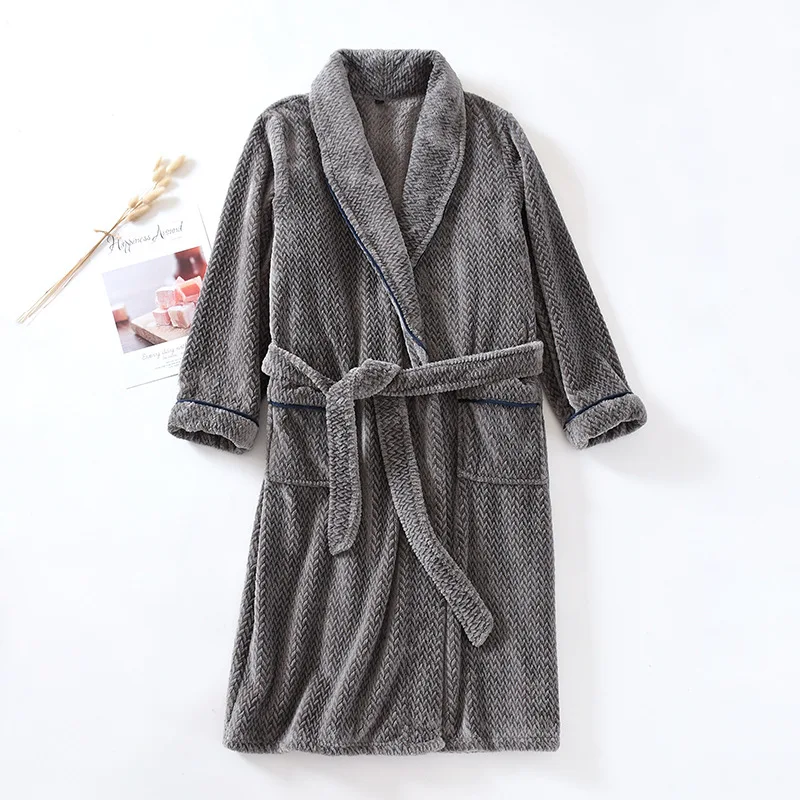 Flannel Long Homewear warm Winter Robe Cotton Kimono Gown Couple Soft Nightwear Sleepwear Thicken Bathrobe Nightgown