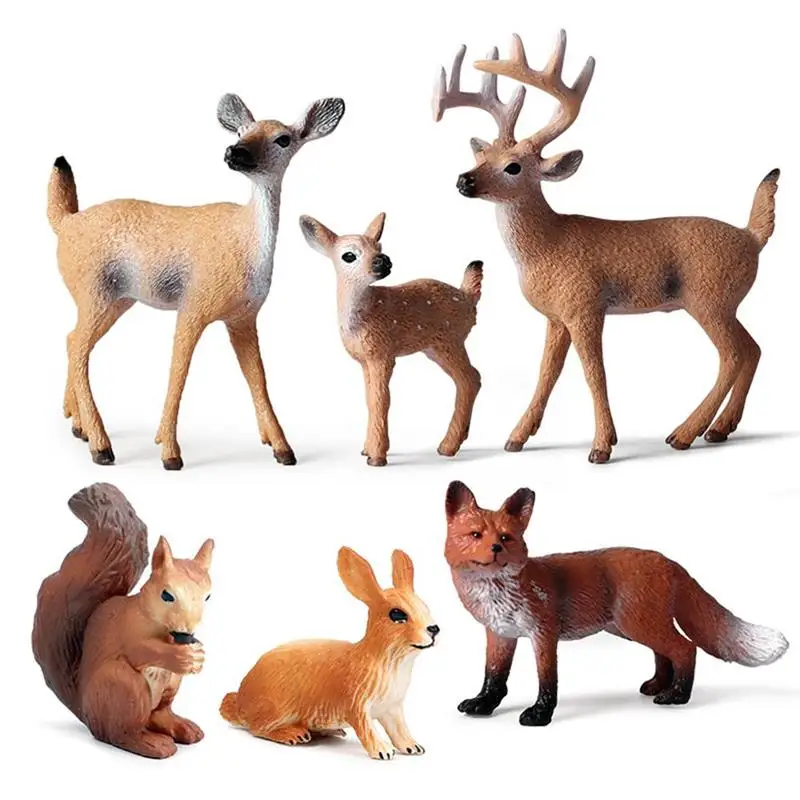 

6 Pcs Forest Animals Models Christmas Miniature Figurine Deer Birthday Party Figurine Toys Educational Toys Xmas Decoration Toys