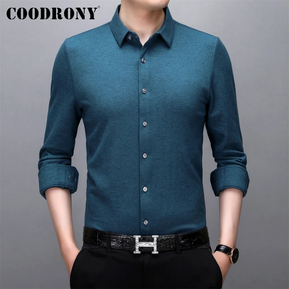 

COODRONY брендовая деловая Повседневная модная мужская рубашка с длинным рукавом, темно-цветная рубашка, весна-осень, новая мужская приталенна...