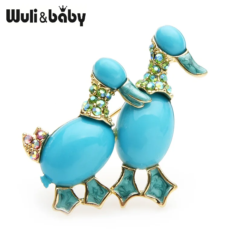 

Wuli & baby, красные, синие Акриловые броши для пар уток, женские, мужские стразы, животные, повседневные брошь для вечеринки, булавки, подарки